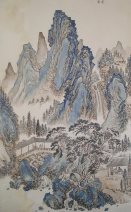 blue mountain range painting