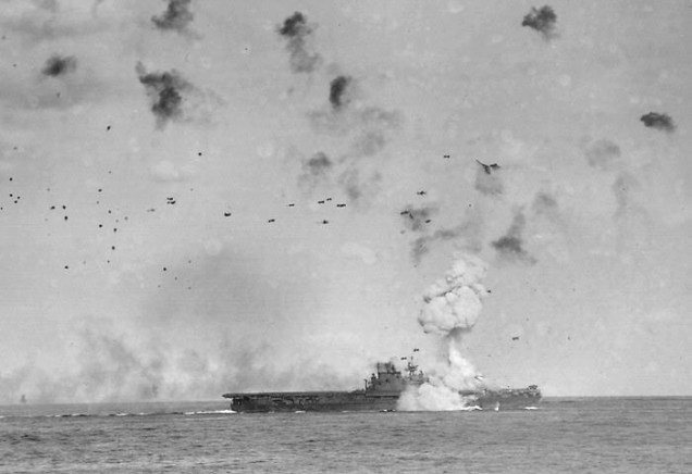 Japanese Kamikaze Planes Attack US Battleship